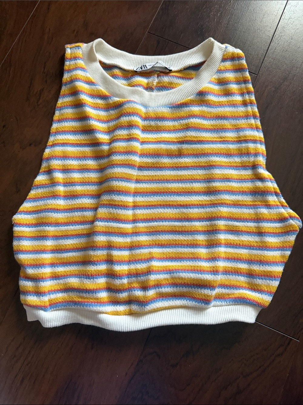Zara Multicolor Striped Knit Sleeveless Sweater - Yellow/Blue/Pink